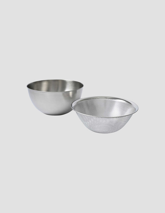 LARGE BOWL AND COLANDER / STRAINER SET | SATIN FINISHED STAINLESS STEEL