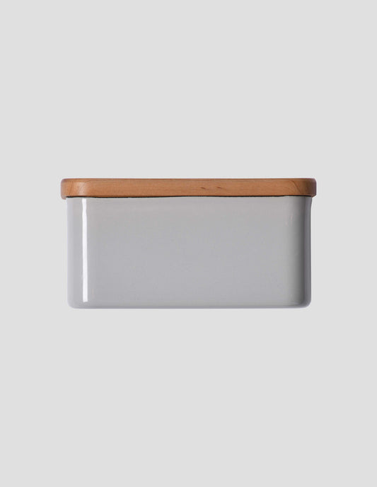 LARGE BUTTER DISH | ENAMEL / CHERRY WOOD
 | GREY