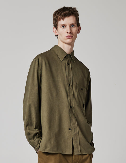 INVERTED POCKET SHIRT | COTTON WOOL TWILL | KHAKI GREEN