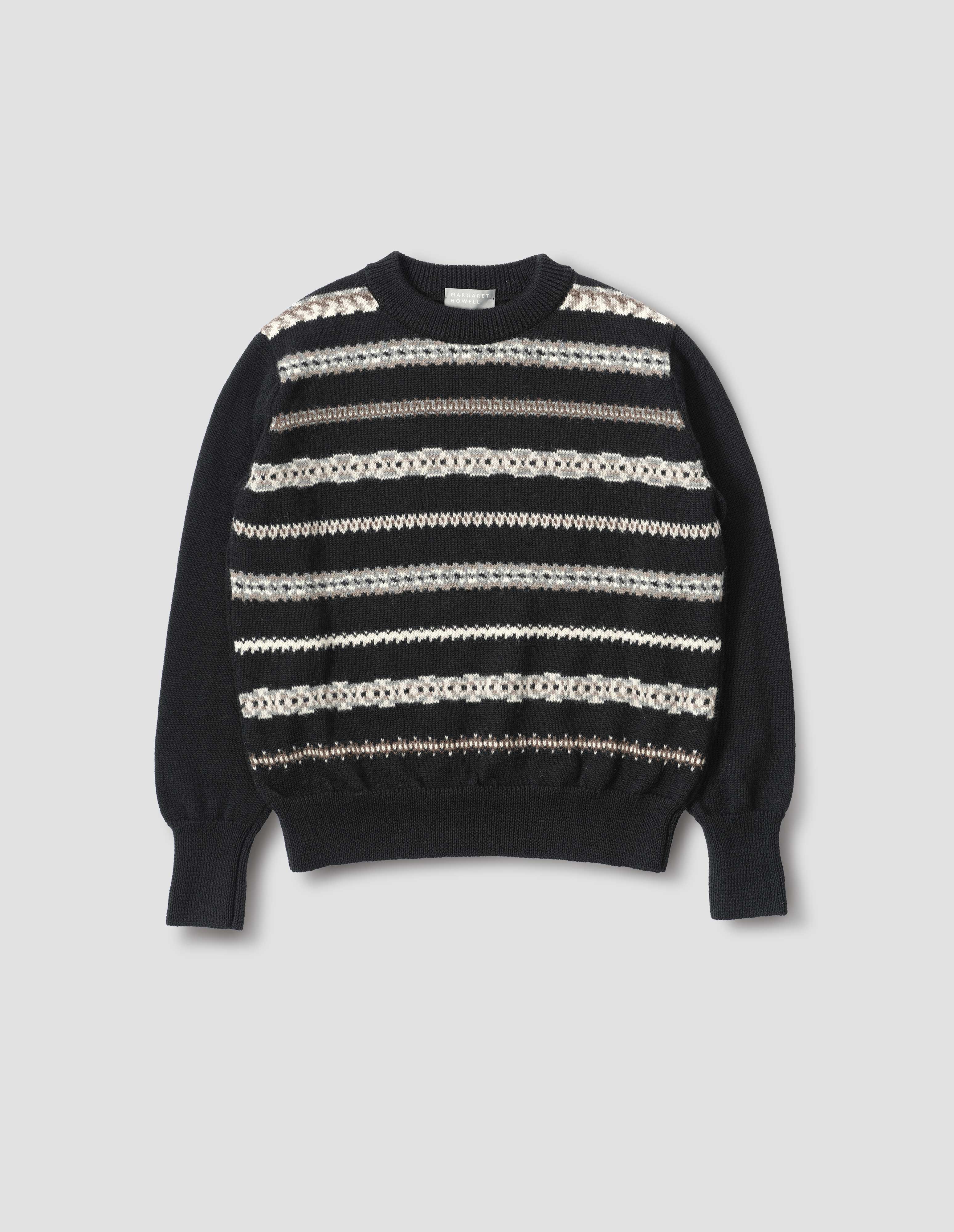 Black, natural and grey wool Fairisle crew | Margaret Howell