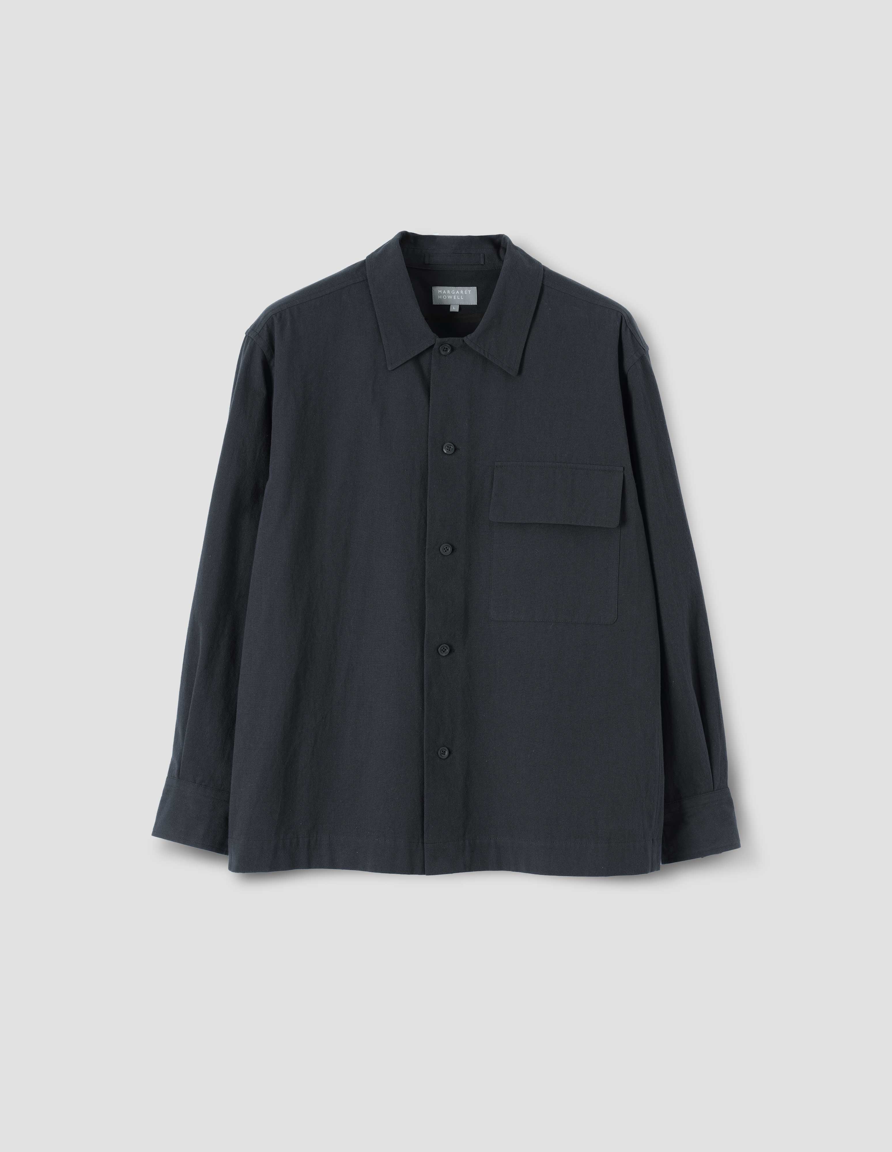 FLAP POCKET OVERSHIRT | YARN DYE COTTON PLAINWEAVE | BLACK