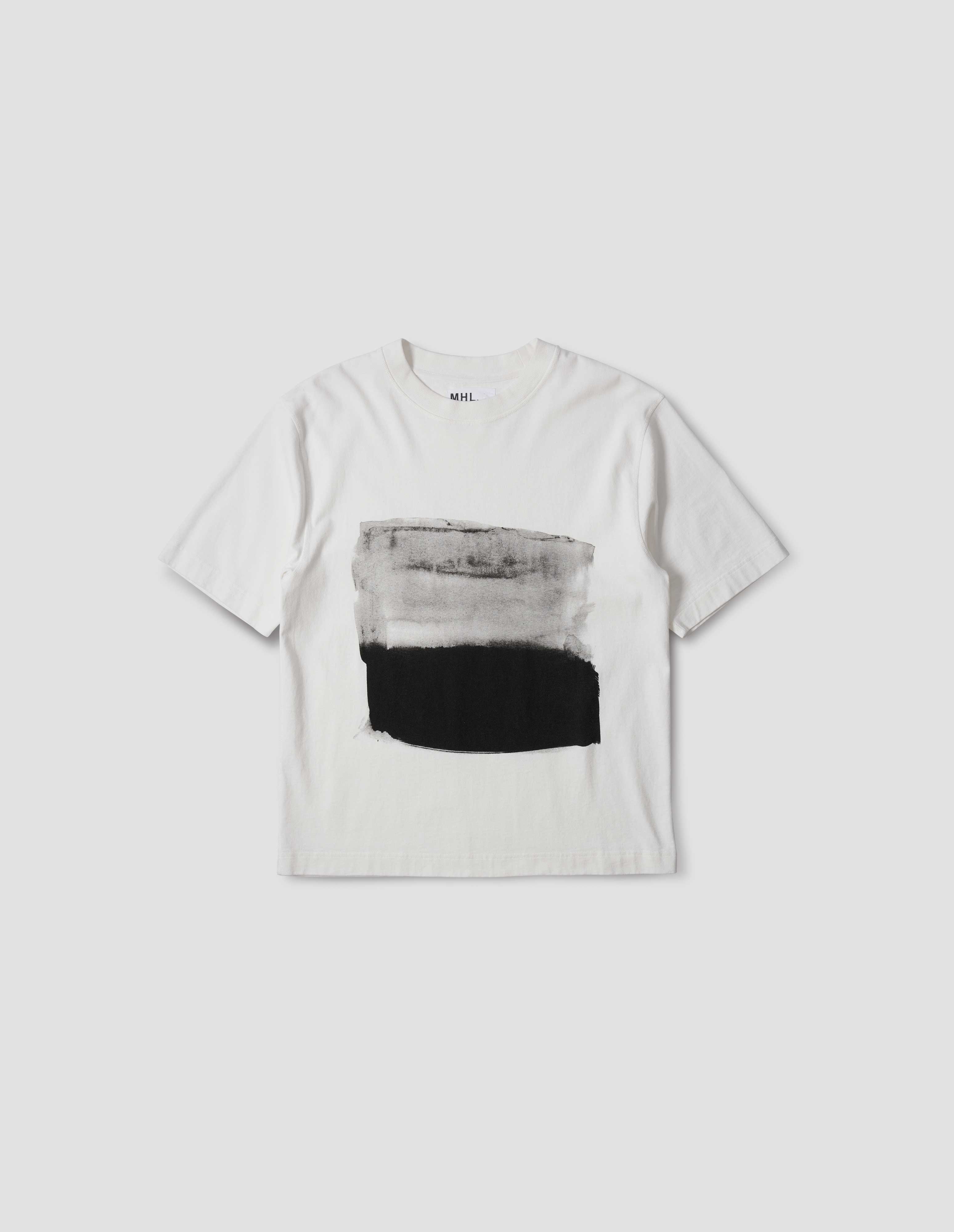 MHL. ABSTRACT STRIPE T SHIRT MATTE JERSEY OFF WHITE