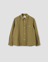 MHL. OVERALL SHIRT | OFFSET COTTON STRIPE | LIGHT OLIVE / OFF WHITE