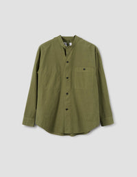 MHL. OVERSIZED COLLARLESS SHIRT | LIGHT COTTON LYOCELL
 | OLIVE GREEN