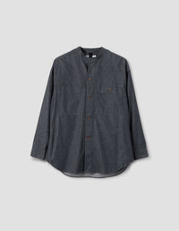 MHL. OVERSIZED COLLARLESS SHIRT | MATT COTTON CHAMBRAY
 | CHARCOAL