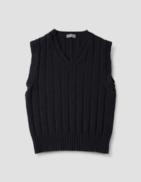 WIDE RIB SLIPOVER | IRREGULAR SPUN WOOL
 | NAVY