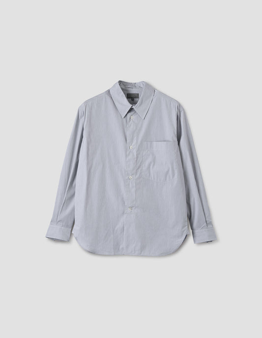 HALF PLACKET SHIRT  | FINE STRIPE COTTON POPLIN | GREY / WHITE