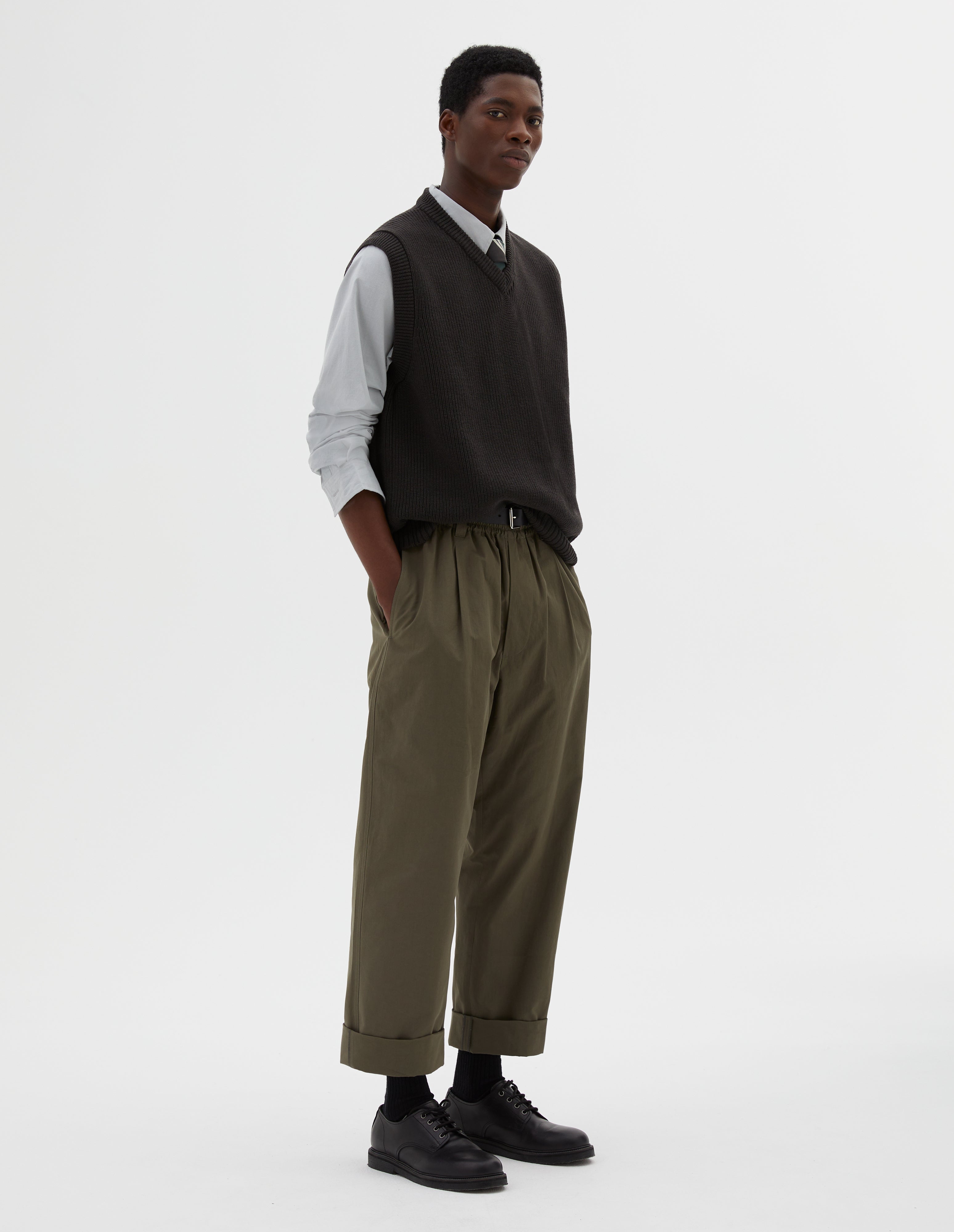 PULL ON TROUSER | DENSE COTTON POPLIN | KHAKI GREEN