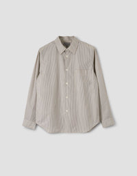 BASIC SHIRT | MATT COTTON SILK STRIPE | OFF WHITE / PLUM