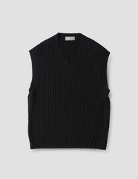 CABLE SLIPOVER | IRREGULAR SPUN WOOL | BLACK