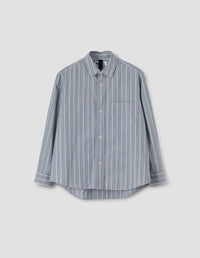 MHL. BASIC SHIRT | END ON END STRIPE | INDIGO / GREY