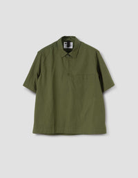 MHL. HALF ZIP PULL ON SHIRT | COMPACT COTTON POPLIN | GRASS