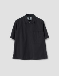 MHL. HALF ZIP PULL ON SHIRT | TEXTURED COTTON | BLACK