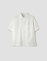 MHL. SHORT SLEEVE PJ SHIRT | MHL UNEVEN STRIPE | OFF WHITE / OLIVE