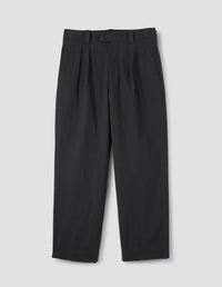 TWIN PLEAT TROUSERS | YARN DYE COTTON PLAINWEAVE | BLACK