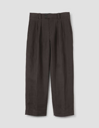 TWIN PLEAT TROUSERS | COMPACT LINEN TWILL | DARK BROWN