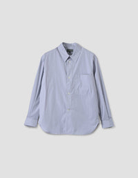 HALF PLACKET SHIRT  | FINE STRIPE COTTON POPLIN | GREY / WHITE