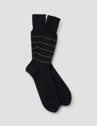 STRIPE SOCK | COTTON LINEN STRIPE | BLACK / KHAKI