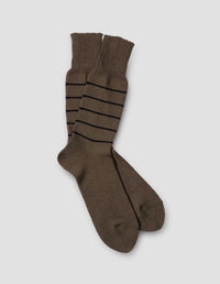 STRIPE SOCK | COTTON LINEN STRIPE | OLIVE / BLACK