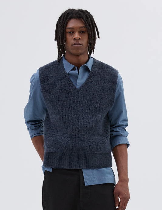 MHL. CHUNKY RIBBED SLIPOVER | VIRGIN WOOL
 | UNIFORM BLUE