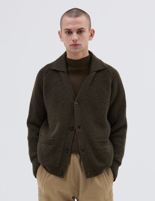 MHL. COLLARED CARDIGAN | VIRGIN WOOL | DARK OLIVE