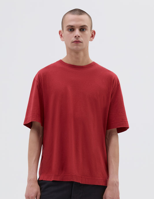 MHL. SIMPLE T SHIRT | COTTON LINEN JERSEY
 | SPORTS RED