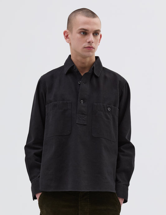 MHL. OVERHEAD SHIRT | COTTON WOOL DRILL | OFF BLACK