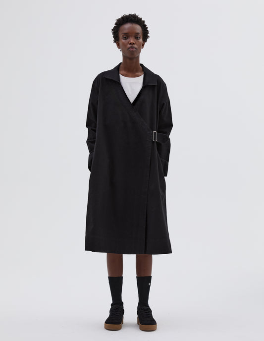 MHL. COLLARED WRAP DRESS | ORGANIC COTTON INDIGO | OFF BLACK