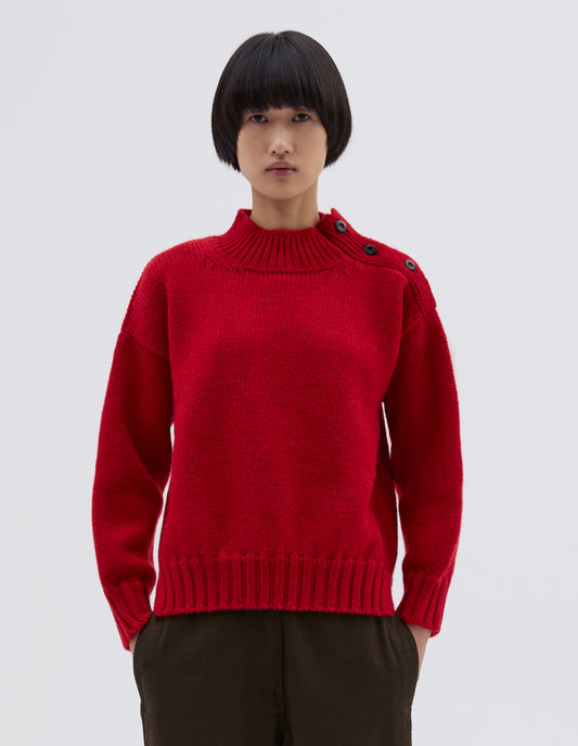 MHL. CHUNKY BUTTON NECK SWEATER | LAINE BRITANNIQUE | SPORTS RED