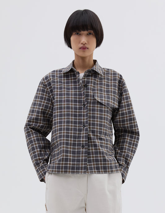 MHL. SINGLE POCKET OVERSHIRT | PLAINWEAVE COTTON CHECK | SLATE / MOSS