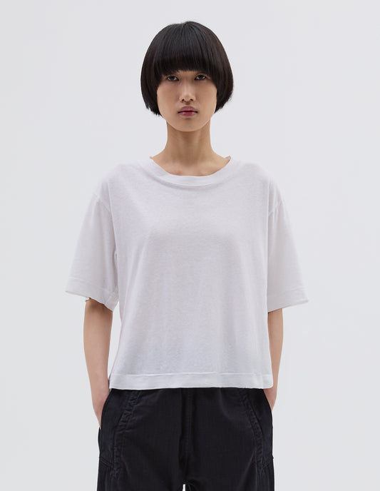 MHL. SIMPLE T SHIRT | COTTON LINEN JERSEY | WHITE