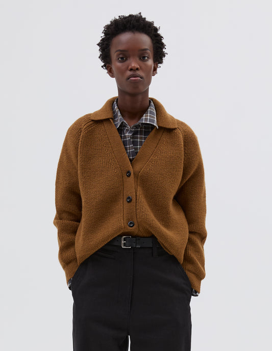 MHL. COLLARED CARDIGAN | VIRGIN WOOL | OCHRE