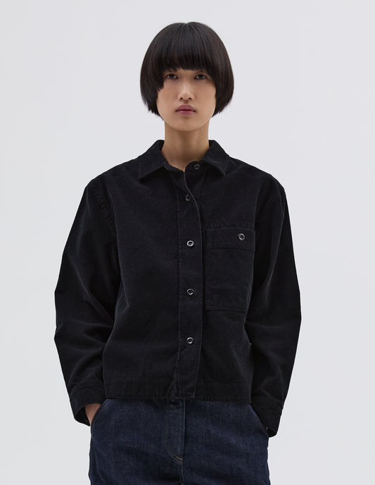 MHL. SINGLE POCKET OVERSHIRT | HEAVY COTTON NEEDLECORD | BLACK