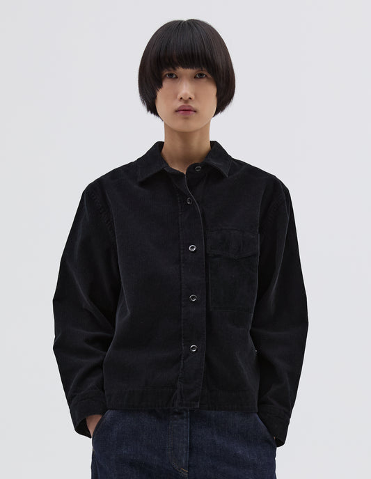 MHL. SINGLE POCKET OVERSHIRT | HEAVY COTTON NEEDLECORD | BLACK