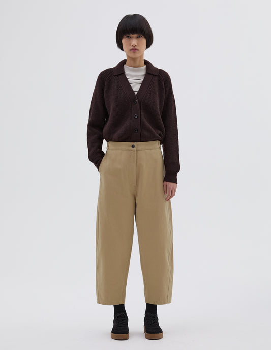 MHL. BARREL LEG TROUSER | RAISED COTTON DRILL | STONE