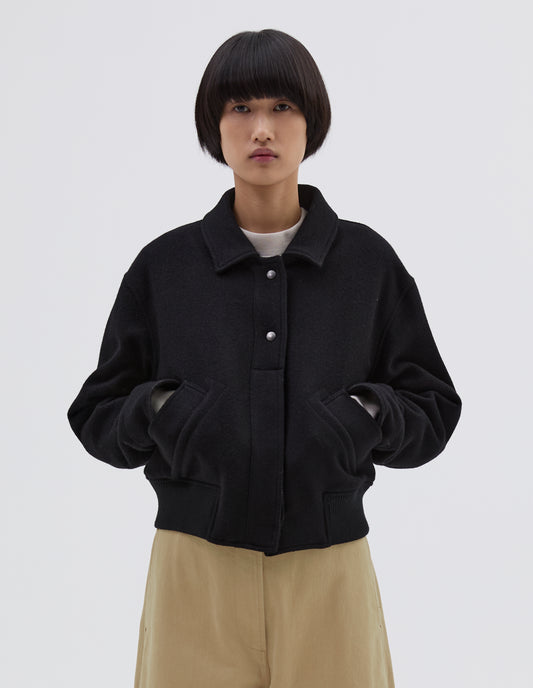 MHL. CROPPED BOMBER JACKET | BOILED WOOL MELTON | BLACK