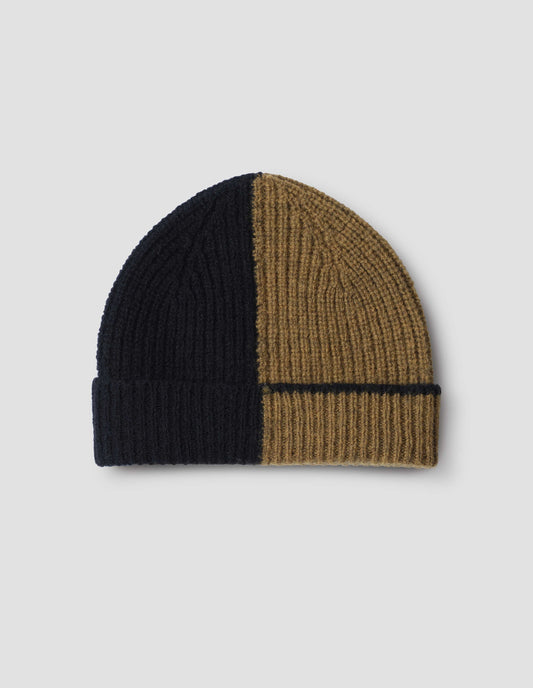 MHL. COLOUR BLOCK HAT | BRITISH MERINO | BLACK / MUSTARD