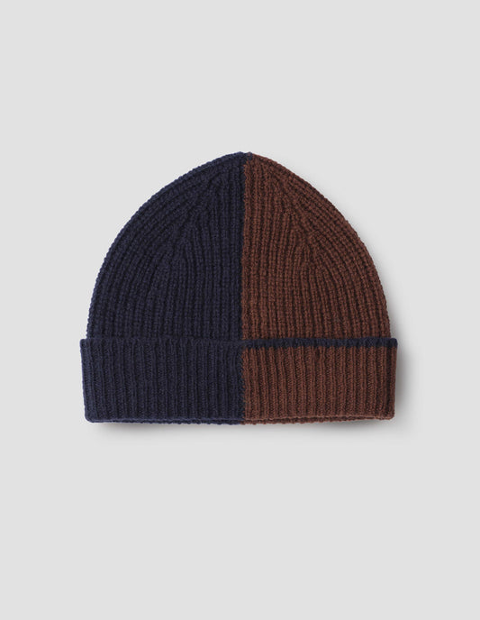 MHL. COLOUR BLOCK HAT | BRITISH MERINO | DARK NAVY / RUST