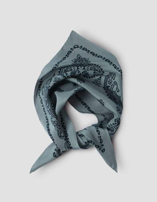 GRAPHIC BANDANA SCARF | SILK | DUSTY BLUE / BLACK