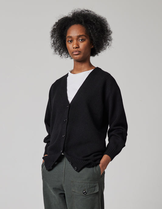 CARDIGAN LONG SANS COUTURES | LAINE MÉRINOS ET CACHEMIRE | NOIR