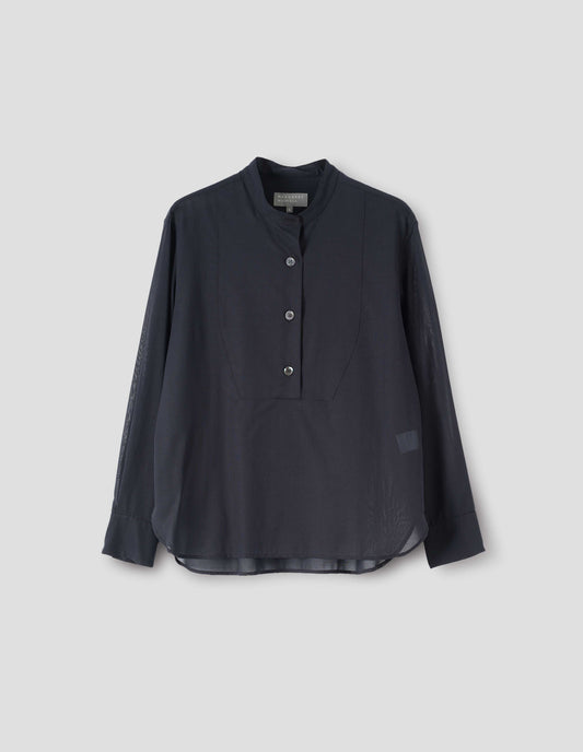 BIB FRONT SHIRT | LIGHT COTTON VOILE
 | BLACK