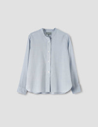 BUTTON THROUGH COLLARLESS SHIRT | LIGHT COTTON CASHMERE | BLUE