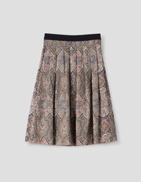 CONTRAST WAISTBAND SKIRT | LIBERTY ARCHIVE COTTON | PETROL / SAND / INK