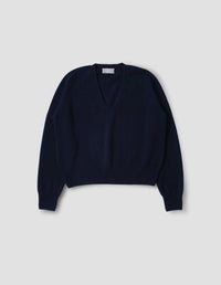 CROPPED V NECK | CASHMERE TWIST | DARK NAVY TWIST