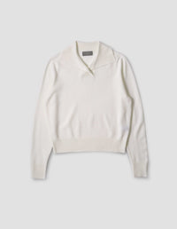 CROSS NECK POLO JUMPER | FINE LAMBSWOOL | OFF WHITE