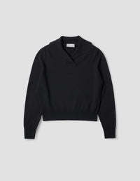 CROSS NECK POLO JUMPER | FINE LAMBSWOOL | BLACK