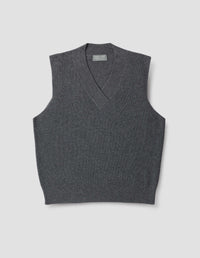 GILET SANS MANCHES COL EN V CROISÉ | LAINE, SOIE ET CACHEMIRE
 | FLANELLE GRISE