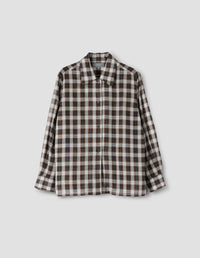 CURVE COLLAR SHIRT | SOFT COTTON CHECK | BLACK / WHITE / BROWN