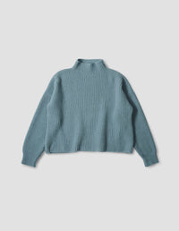 PULL COL ENTONNOIR CÔTELÉ | LAINE MÉRINOS ET CACHEMIRE | BLEU TENDRE