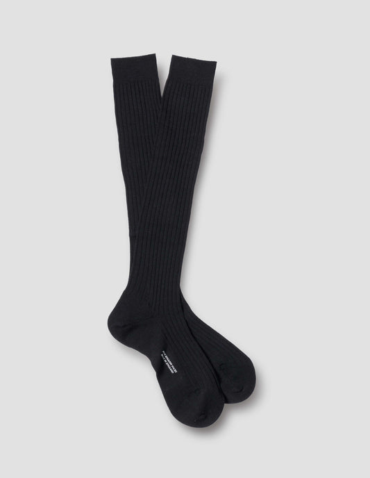 LONG RIBBED SOCK | FINE MERINO | BLACK